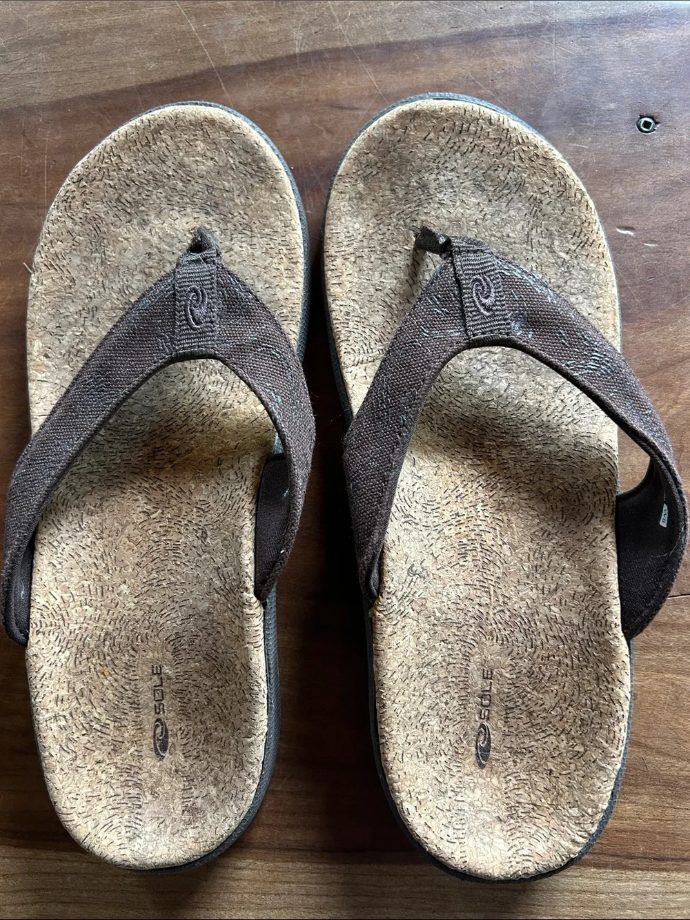 Sole brown Cork Flip Flops with Fabric Straps